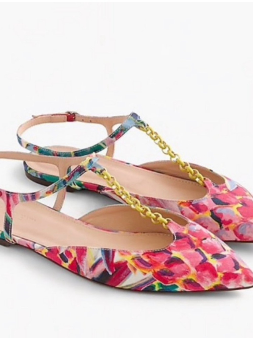 J Crew Pointed-Toe Flats with Chain Link in Abstract Print - size 10